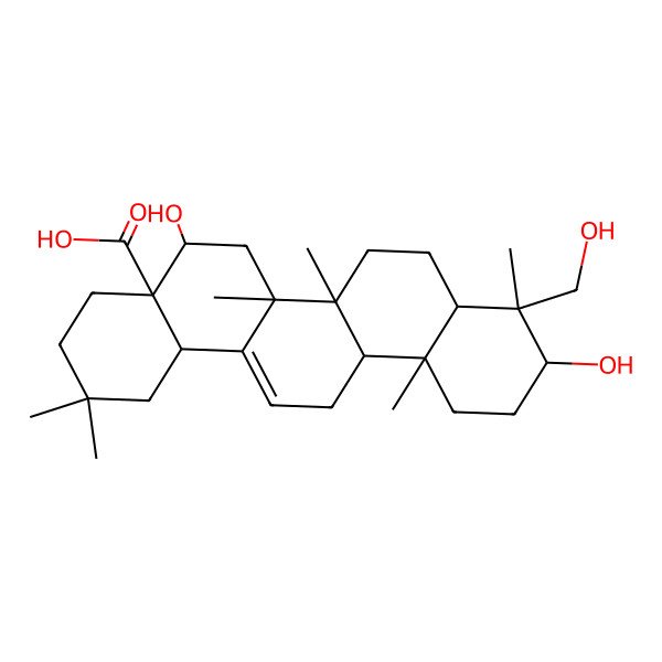 2D Structure of 5,10-Dihydroxy-9-(hydroxymethyl)-2,2,6a,6b,9,12a-hexamethyl-1,3,4,5,6,6a,7,8,8a,10,11,12,13,14b-tetradecahydropicene-4a-carboxylic acid