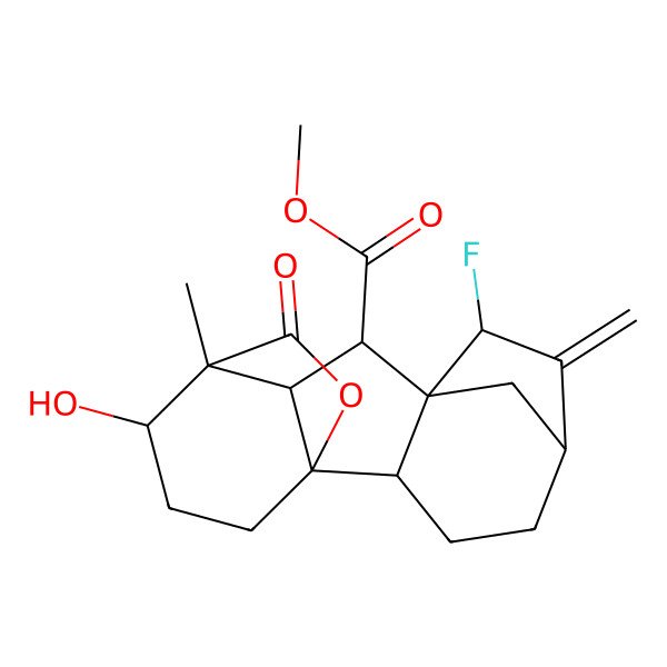 2D Structure of methyl (1R,2R,5R,7S,8R,9S,10R,11S,12S)-7-fluoro-12-hydroxy-11-methyl-6-methylidene-16-oxo-15-oxapentacyclo[9.3.2.15,8.01,10.02,8]heptadecane-9-carboxylate