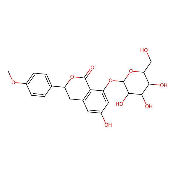 2D Structure of 6-Hydroxy-3-(4-methoxyphenyl)-8-[3,4,5-trihydroxy-6-(hydroxymethyl)oxan-2-yl]oxy-3,4-dihydroisochromen-1-one