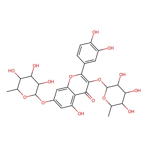 2D Structure of 2-(3,4-dihydroxyphenyl)-5-hydroxy-3,7-bis[[(3S,4S,5S,6R)-3,4,5-trihydroxy-6-methyloxan-2-yl]oxy]chromen-4-one