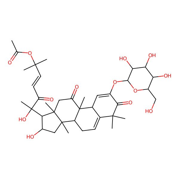2D Structure of [(E,6R)-6-hydroxy-6-[(8S,9R,10S,13R,14S,16R,17R)-16-hydroxy-4,4,9,13,14-pentamethyl-3,11-dioxo-2-[(2S,3R,4S,5S,6R)-3,4,5-trihydroxy-6-(hydroxymethyl)oxan-2-yl]oxy-8,10,12,15,16,17-hexahydro-7H-cyclopenta[a]phenanthren-17-yl]-2-methyl-5-oxohept-3-en-2-yl] acetate