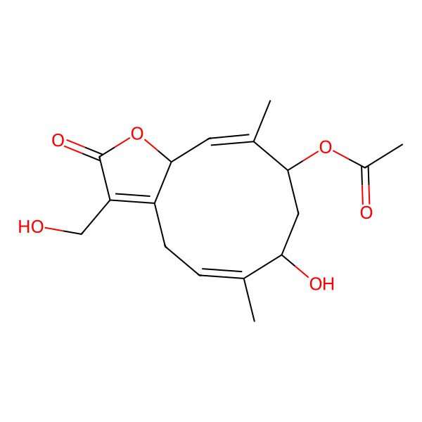 2D Structure of [(5Z,7S,9S,10E,11aR)-7-hydroxy-3-(hydroxymethyl)-6,10-dimethyl-2-oxo-7,8,9,11a-tetrahydro-4H-cyclodeca[b]furan-9-yl] acetate