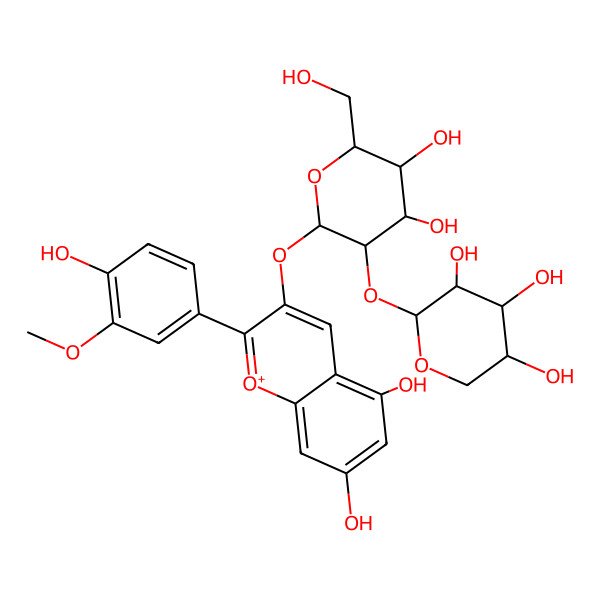 2D Structure of (2R,3R,4S,5S)-2-[(2S,3S,4S,5S,6R)-2-[5,7-dihydroxy-2-(4-hydroxy-3-methoxyphenyl)chromenylium-3-yl]oxy-4,5-dihydroxy-6-(hydroxymethyl)oxan-3-yl]oxyoxane-3,4,5-triol