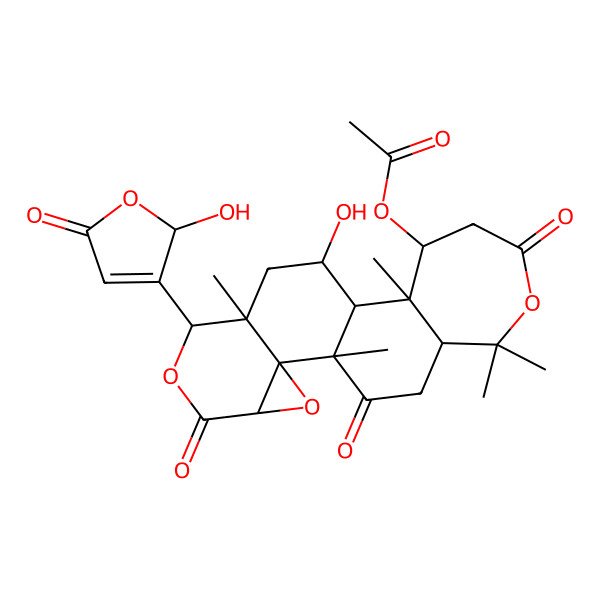 2D Structure of [(1R,2R,4S,7R,8S,10S,11R,12R,13S,18R)-10-hydroxy-7-(2-hydroxy-5-oxo-2H-furan-3-yl)-1,8,12,17,17-pentamethyl-5,15,20-trioxo-3,6,16-trioxapentacyclo[9.9.0.02,4.02,8.012,18]icosan-13-yl] acetate