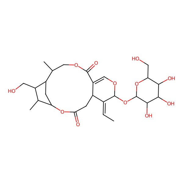2D Structure of 6-Ethylidene-16-(hydroxymethyl)-14,17-dimethyl-7-[3,4,5-trihydroxy-6-(hydroxymethyl)oxan-2-yl]oxy-2,8,12-trioxatricyclo[13.2.1.05,10]octadec-9-ene-3,11-dione
