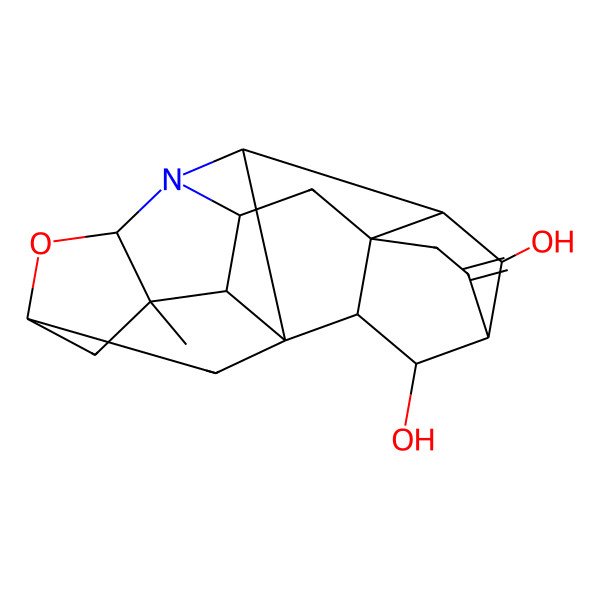 2D Structure of 5-Methyl-12-methylidene-20-oxa-7-azaoctacyclo[9.6.2.13,6.01,8.05,17.07,16.09,14.014,18]icosane-10,19-diol