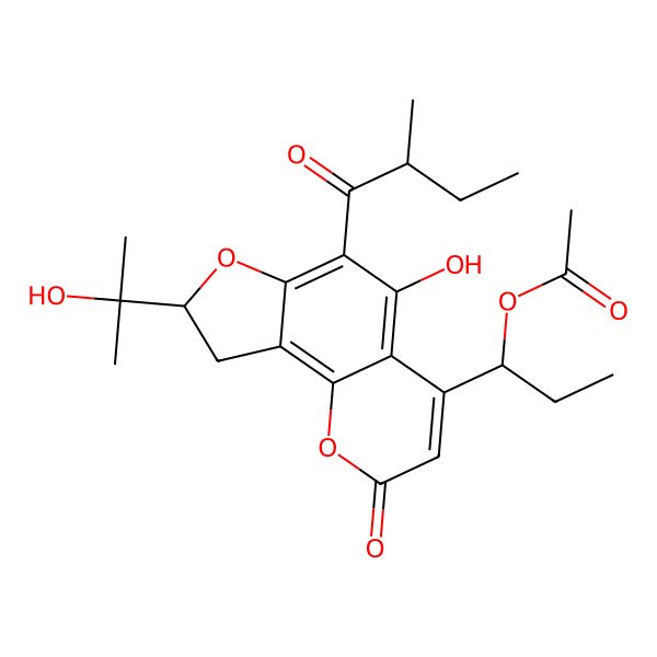 2D Structure of [(1S)-1-[(8S)-5-hydroxy-8-(2-hydroxypropan-2-yl)-6-[(2S)-2-methylbutanoyl]-2-oxo-8,9-dihydrofuro[2,3-h]chromen-4-yl]propyl] acetate