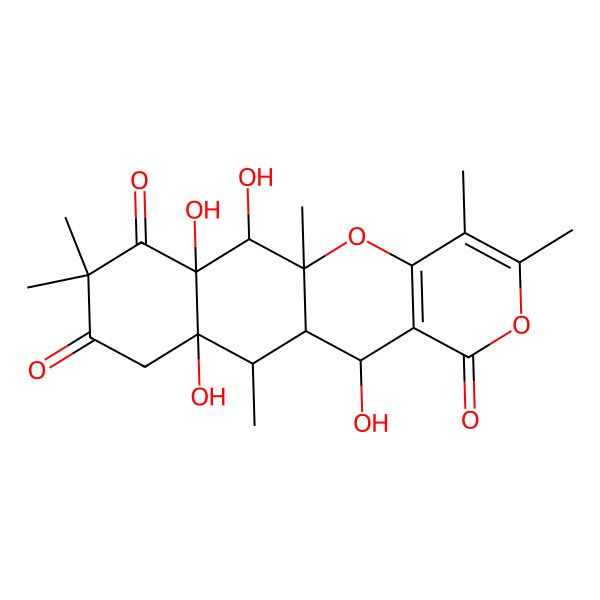 2D Structure of 9,12,17,18-Tetrahydroxy-1,4,5,11,15,15-hexamethyl-2,6-dioxatetracyclo[8.8.0.03,8.012,17]octadeca-3(8),4-diene-7,14,16-trione