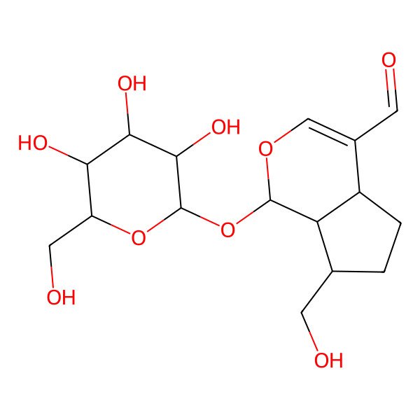 2D Structure of 7-(Hydroxymethyl)-1-[3,4,5-trihydroxy-6-(hydroxymethyl)oxan-2-yl]oxy-1,4a,5,6,7,7a-hexahydrocyclopenta[c]pyran-4-carbaldehyde