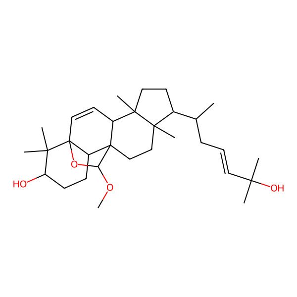 2D Structure of 8-(6-Hydroxy-6-methylhept-4-en-2-yl)-19-methoxy-5,9,17,17-tetramethyl-18-oxapentacyclo[10.5.2.01,13.04,12.05,9]nonadec-2-en-16-ol
