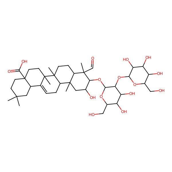2D Structure of 10-[4,5-Dihydroxy-6-(hydroxymethyl)-3-[3,4,5-trihydroxy-6-(hydroxymethyl)oxan-2-yl]oxyoxan-2-yl]oxy-9-formyl-11-hydroxy-2,2,6a,6b,9,12a-hexamethyl-1,3,4,5,6,6a,7,8,8a,10,11,12,13,14b-tetradecahydropicene-4a-carboxylic acid