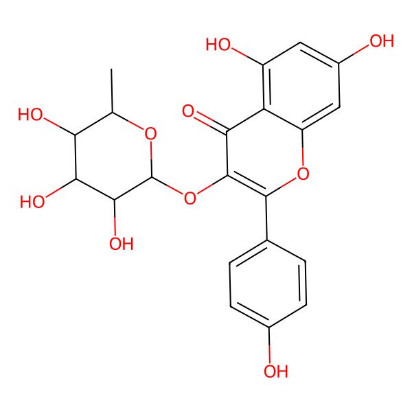 2D Structure of 5,7-dihydroxy-2-(4-hydroxyphenyl)-3-((3S,4S,5S,6R)-3,4,5-trihydroxy-6-methyltetrahydro-2H-pyran-2-yloxy)-4H-chromen-4-one