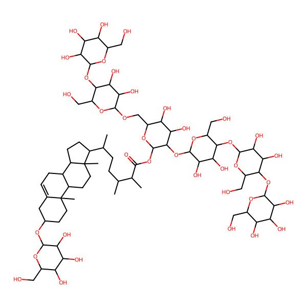 2D Structure of [(2S,3R,4S,5S,6R)-3-[(2S,3R,4R,5S,6R)-5-[(2S,3R,4R,5S,6R)-3,4-dihydroxy-6-(hydroxymethyl)-5-[(2S,3R,4S,5S,6R)-3,4,5-trihydroxy-6-(hydroxymethyl)oxan-2-yl]oxyoxan-2-yl]oxy-3,4-dihydroxy-6-(hydroxymethyl)oxan-2-yl]oxy-6-[[(2R,3R,4S,5S,6R)-3,4-dihydroxy-6-(hydroxymethyl)-5-[(2S,3R,4S,5S,6R)-3,4,5-trihydroxy-6-(hydroxymethyl)oxan-2-yl]oxyoxan-2-yl]oxymethyl]-4,5-dihydroxyoxan-2-yl] (2S,3R,6R)-6-[(3S,8S,9S,10R,13R,14S,17R)-10,13-dimethyl-3-[(2S,3R,4S,5S,6R)-3,4,5-trihydroxy-6-(hydroxymethyl)oxan-2-yl]oxy-2,3,4,7,8,9,11,12,14,15,16,17-dodecahydro-1H-cyclopenta[a]phenanthren-17-yl]-2,3-dimethylheptanoate