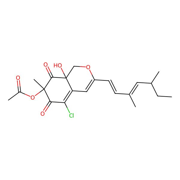 2D Structure of [(7R,8aR)-5-chloro-3-[(1E,3E,5S)-3,5-dimethylhepta-1,3-dienyl]-8a-hydroxy-7-methyl-6,8-dioxo-1H-isochromen-7-yl] acetate