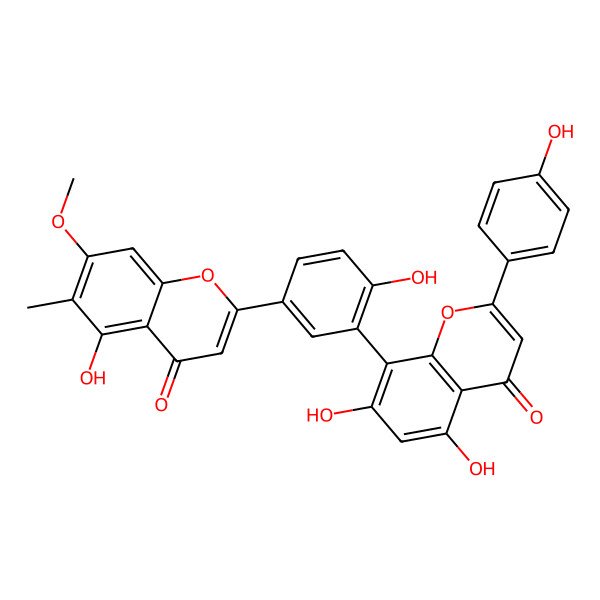 2D Structure of 5,7-Dihydroxy-8-[2-hydroxy-5-(5-hydroxy-7-methoxy-6-methyl-4-oxochromen-2-yl)phenyl]-2-(4-hydroxyphenyl)chromen-4-one