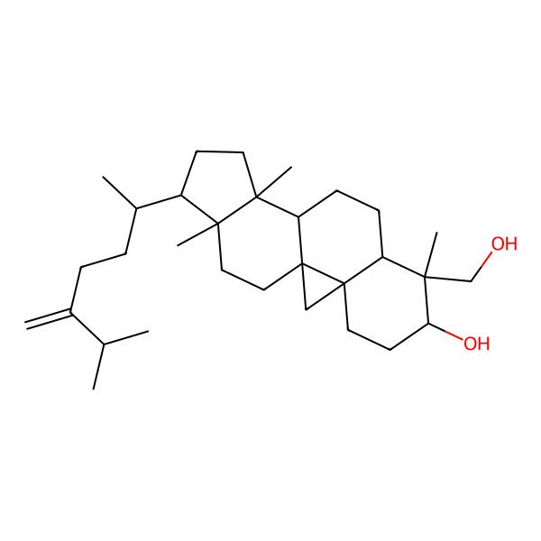 2D Structure of 7-(Hydroxymethyl)-7,12,16-trimethyl-15-(6-methyl-5-methylideneheptan-2-yl)pentacyclo[9.7.0.01,3.03,8.012,16]octadecan-6-ol