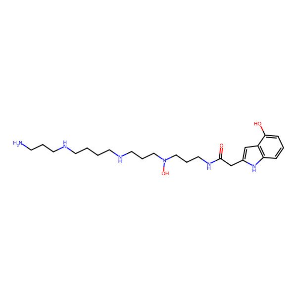 2D Structure of N-[3-[3-[4-(3-aminopropylamino)butylamino]propyl-hydroxyamino]propyl]-2-(4-hydroxy-1H-indol-2-yl)acetamide