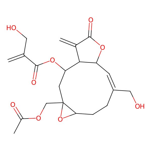 2D Structure of [4-(Acetyloxymethyl)-9-(hydroxymethyl)-14-methylidene-13-oxo-5,12-dioxatricyclo[9.3.0.04,6]tetradec-9-en-2-yl] 2-(hydroxymethyl)prop-2-enoate