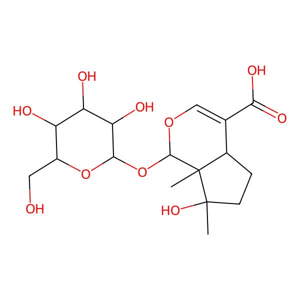 2D Structure of 7-Hydroxy-7,7a-dimethyl-1-[3,4,5-trihydroxy-6-(hydroxymethyl)oxan-2-yl]oxy-1,4a,5,6-tetrahydrocyclopenta[c]pyran-4-carboxylic acid