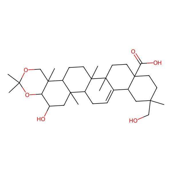 2D Structure of 4-Hydroxy-21-(hydroxymethyl)-2,7,7,10,14,15,21-heptamethyl-6,8-dioxahexacyclo[12.12.0.02,11.05,10.015,24.018,23]hexacos-24-ene-18-carboxylic acid