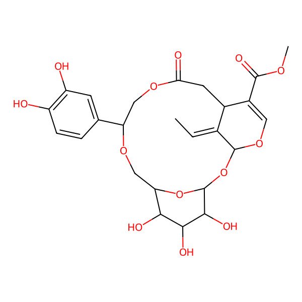 2D Structure of methyl (1S,3S,7S,12S,15S,16S,17S,18R,20E)-12-(3,4-dihydroxyphenyl)-20-ethylidene-16,17,18-trihydroxy-9-oxo-2,4,10,13,19-pentaoxatricyclo[13.3.1.13,7]icos-5-ene-6-carboxylate
