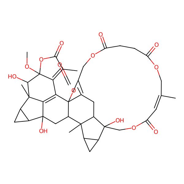 2D Structure of (1S,2S,4S,5S,7R,8S,9R,10R,16R,28E,33S,34S,36R,37R)-4,9,33-trihydroxy-10-methoxy-1,8,13,28-tetramethyl-11,17,21,26,31-pentaoxadecacyclo[17.17.3.14,8.02,16.05,7.010,14.016,39.033,37.034,36.015,40]tetraconta-13,15(40),19(39),28-tetraene-12,18,22,25,30-pentone