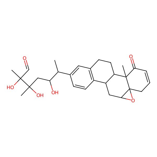 2D Structure of (2R,3S,5R,6S)-2,3,5-trihydroxy-2,3-dimethyl-6-[(1S,2R,7R,9S,11R)-2-methyl-3-oxo-8-oxapentacyclo[9.8.0.02,7.07,9.012,17]nonadeca-4,12(17),13,15-tetraen-15-yl]heptanal