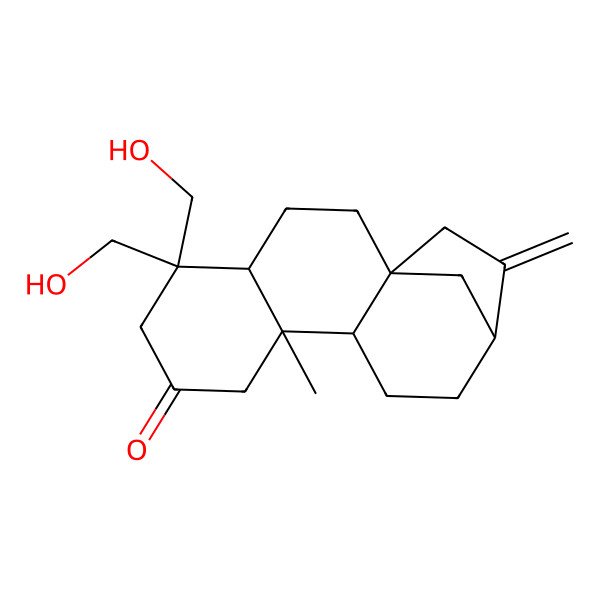 2D Structure of (1R,4R,9R,10S,13S)-5,5-bis(hydroxymethyl)-9-methyl-14-methylidenetetracyclo[11.2.1.01,10.04,9]hexadecan-7-one