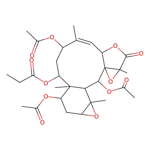 2D Structure of [(1S,2S,3R,5R,8S,9Z,11R,13S,14R,15S,17S,19R)-2,11,15-triacetyloxy-5,10,14,19-tetramethyl-6-oxo-4,7,18-trioxapentacyclo[12.5.0.03,5.03,8.017,19]nonadec-9-en-13-yl] propanoate