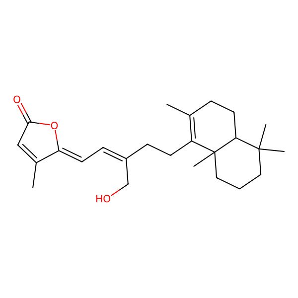 2D Structure of (5Z)-5-[(E)-5-[(4aS,8aS)-2,5,5,8a-tetramethyl-3,4,4a,6,7,8-hexahydronaphthalen-1-yl]-3-(hydroxymethyl)pent-2-enylidene]-4-methylfuran-2-one