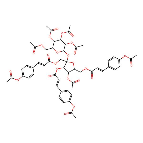 2D Structure of [3-Acetyloxy-4-[3-(4-acetyloxyphenyl)prop-2-enoyloxy]-5-[3-(4-acetyloxyphenyl)prop-2-enoyloxymethyl]-5-[3,4,5-triacetyloxy-6-(acetyloxymethyl)oxan-2-yl]oxyoxolan-2-yl]methyl 3-(4-acetyloxyphenyl)prop-2-enoate