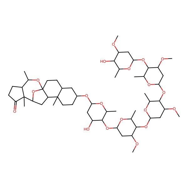 2D Structure of (1S,4S,6S,9S,10R,12R,13S,17R,18S)-6-[(2R,4S,5S,6R)-4-hydroxy-5-[(2S,4R,5R,6R)-5-[(2S,4R,5R,6R)-5-[(2S,4S,5R,6R)-5-[(2S,4R,5R,6R)-5-hydroxy-4-methoxy-6-methyloxan-2-yl]oxy-4-methoxy-6-methyloxan-2-yl]oxy-4-methoxy-6-methyloxan-2-yl]oxy-4-methoxy-6-methyloxan-2-yl]oxy-6-methyloxan-2-yl]oxy-9,13,18-trimethyl-19,20-dioxapentacyclo[10.7.1.01,10.04,9.013,17]icosan-14-one
