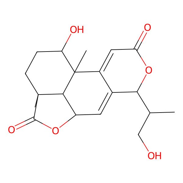 2D Structure of 15-Hydroxy-6-(1-hydroxypropan-2-yl)-1,12-dimethyl-5,10-dioxatetracyclo[7.6.1.02,7.012,16]hexadeca-2,7-diene-4,11-dione