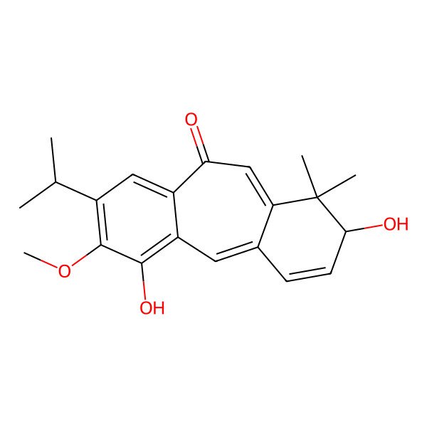 2D Structure of 4,13-Dihydroxy-5-methoxy-12,12-dimethyl-6-propan-2-yltricyclo[9.4.0.03,8]pentadeca-1,3,5,7,10,14-hexaen-9-one
