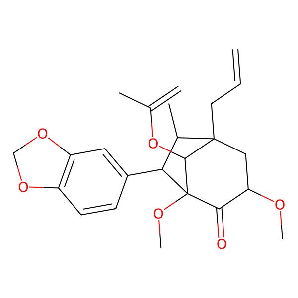 2D Structure of 7-(1,3-Benzodioxol-5-yl)-1,3-dimethoxy-6-methyl-5-prop-2-enyl-8-prop-1-en-2-yloxybicyclo[3.2.1]octan-2-one