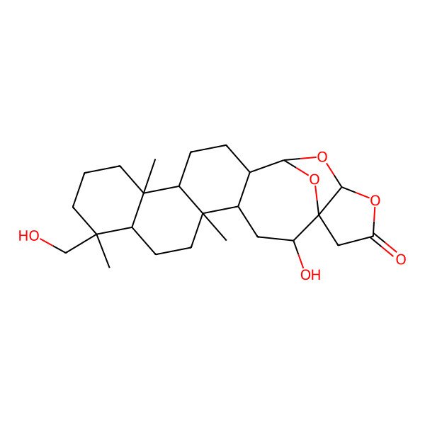 2D Structure of (1S,2R,4R,5S,8R,9S,13R,14S,17S,18S,20S)-2-hydroxy-9-(hydroxymethyl)-5,9,13-trimethyl-19,21,24-trioxahexacyclo[16.5.1.01,20.04,17.05,14.08,13]tetracosan-22-one