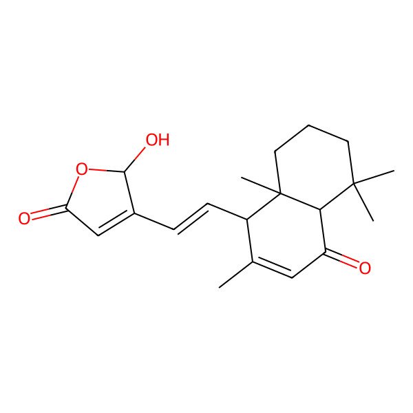 2D Structure of 3-[2-(2,5,5,8a-tetramethyl-4-oxo-4a,6,7,8-tetrahydro-1H-naphthalen-1-yl)ethenyl]-2-hydroxy-2H-furan-5-one
