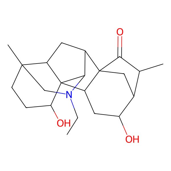 2D Structure of (1R,2S,4R,5R,6S,8R,9R,10R,13R,16S,17R)-11-ethyl-4,16-dihydroxy-6,13-dimethyl-11-azahexacyclo[7.7.2.15,8.01,10.02,8.013,17]nonadecan-7-one