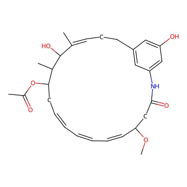 2D Structure of (15,22-Dihydroxy-5-methoxy-14,16-dimethyl-3-oxo-2-azabicyclo[18.3.1]tetracosa-1(23),6,8,10,16,20(24),21-heptaen-13-yl) acetate