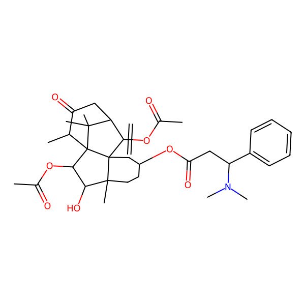 2D Structure of [(1R,2R,3R,4R,7S,9R,10R,11R,14S)-2,10-diacetyloxy-3-hydroxy-4,14,15,15-tetramethyl-8-methylidene-13-oxo-7-tetracyclo[9.3.1.01,9.04,9]pentadecanyl] (3R)-3-(dimethylamino)-3-phenylpropanoate