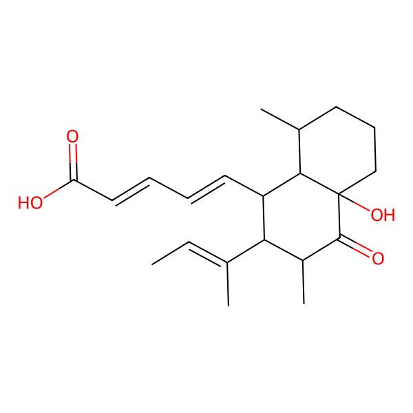 2D Structure of 5-(2-But-2-en-2-yl-4a-hydroxy-3,8-dimethyl-4-oxo-1,2,3,5,6,7,8,8a-octahydronaphthalen-1-yl)penta-2,4-dienoic acid