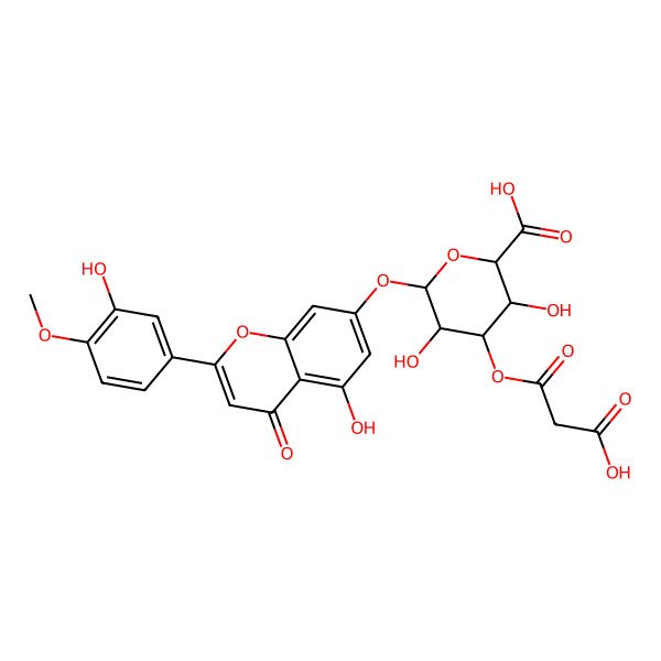 2D Structure of (2S,3S,4S,5R,6S)-4-(2-carboxyacetyl)oxy-3,5-dihydroxy-6-[5-hydroxy-2-(3-hydroxy-4-methoxyphenyl)-4-oxochromen-7-yl]oxyoxane-2-carboxylic acid