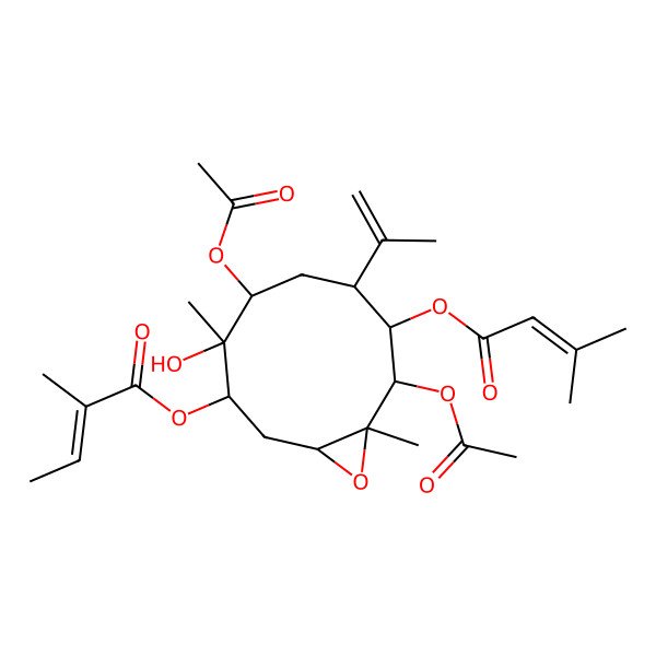 2D Structure of [(1R,3S,4S,5R,7R,8S,9S,10R)-5,9-diacetyloxy-4-hydroxy-4,10-dimethyl-8-(3-methylbut-2-enoyloxy)-7-prop-1-en-2-yl-11-oxabicyclo[8.1.0]undecan-3-yl] (Z)-2-methylbut-2-enoate
