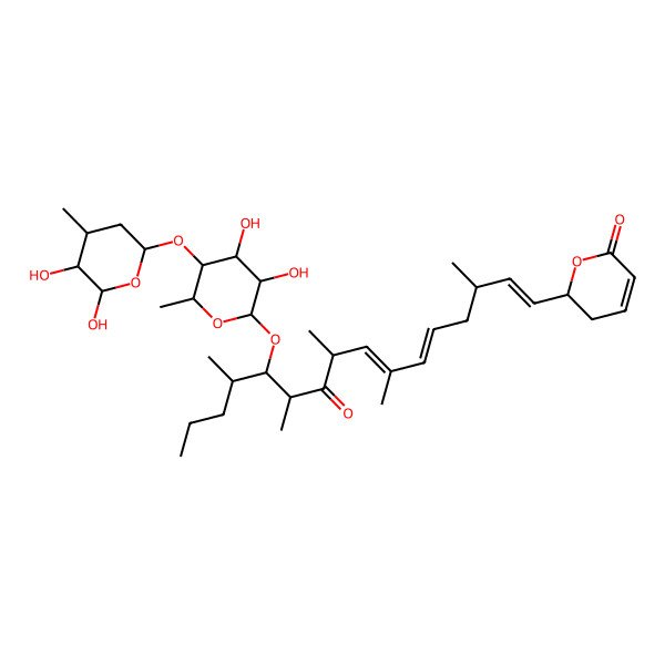 2D Structure of (2R)-2-[(1E,3S,5E,7E,9R,11S,12R,13S)-12-[(2R,3R,4S,5R,6R)-5-[(2S,4R,5R,6S)-5,6-dihydroxy-4-methyloxan-2-yl]oxy-3,4-dihydroxy-6-methyloxan-2-yl]oxy-3,7,9,11,13-pentamethyl-10-oxohexadeca-1,5,7-trienyl]-2,3-dihydropyran-6-one