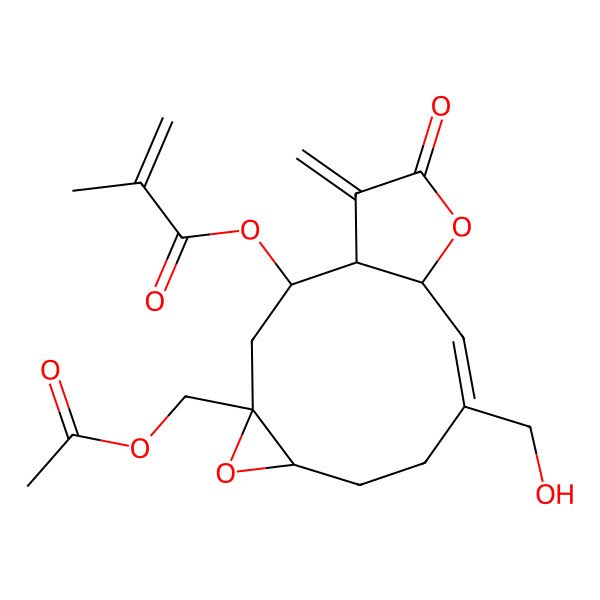 2D Structure of [(1R,2S,4R,6R,9Z,11R)-4-(acetyloxymethyl)-9-(hydroxymethyl)-14-methylidene-13-oxo-5,12-dioxatricyclo[9.3.0.04,6]tetradec-9-en-2-yl] 2-methylprop-2-enoate