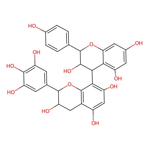 2D Structure of 8-[3,5,7-trihydroxy-2-(4-hydroxyphenyl)-3,4-dihydro-2H-chromen-4-yl]-2-(3,4,5-trihydroxyphenyl)-3,4-dihydro-2H-chromene-3,5,7-triol