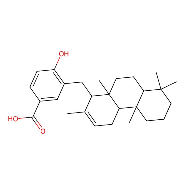 2D Structure of 3-[[(1R,4aS,4bS,8aS,10aR)-2,4b,8,8,10a-pentamethyl-4,4a,5,6,7,8a,9,10-octahydro-1H-phenanthren-1-yl]methyl]-4-hydroxybenzoic acid