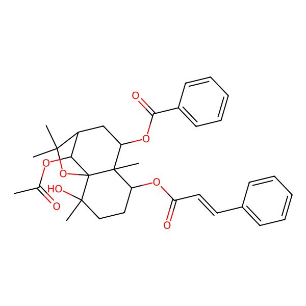 2D Structure of [12-Acetyloxy-2-hydroxy-2,6,10,10-tetramethyl-5-(3-phenylprop-2-enoyloxy)-11-oxatricyclo[7.2.1.01,6]dodecan-7-yl] benzoate
