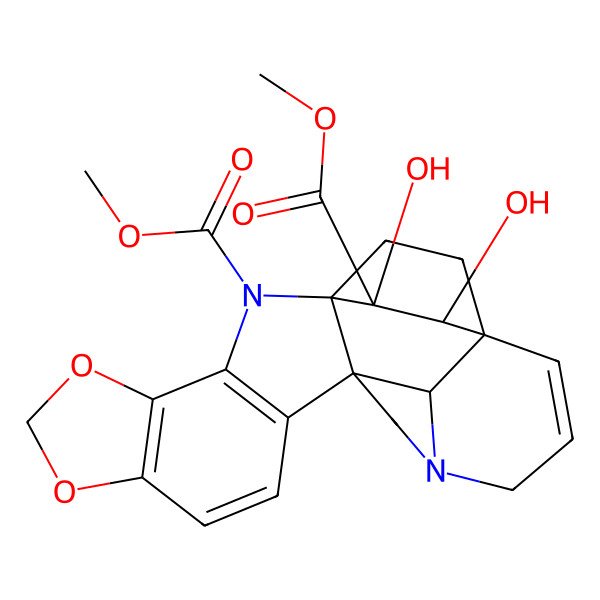 2D Structure of dimethyl (1S,12R,19R,20R,21R,24R)-20,21-dihydroxy-5,7-dioxa-2,15-diazaheptacyclo[17.2.2.112,15.01,12.03,11.04,8.019,24]tetracosa-3(11),4(8),9,17-tetraene-2,21-dicarboxylate