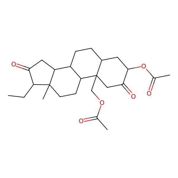 2D Structure of (3-acetyloxy-17-ethyl-13-methyl-2,16-dioxo-3,4,5,6,7,8,9,11,12,14,15,17-dodecahydro-1H-cyclopenta[a]phenanthren-10-yl)methyl acetate